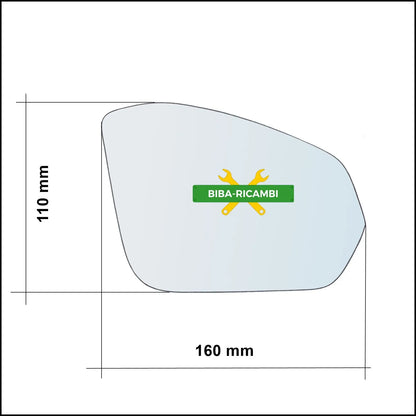 Piastra Specchio Retrovisore Termica Asferica Lato Sx-Guidatore Per Skoda Fabia IV (PJ3) dal 2021&gt; BIBA-RICAMBI