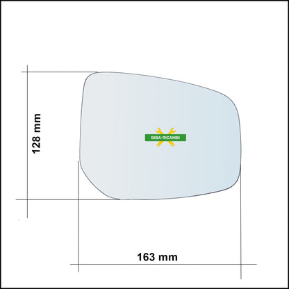 Vetro Specchio Retrovisore Asferico Lato Dx-Passeggero Per Mitsubishi Mirage (A0_A) dal 2012&gt; BIBA-RICAMBI