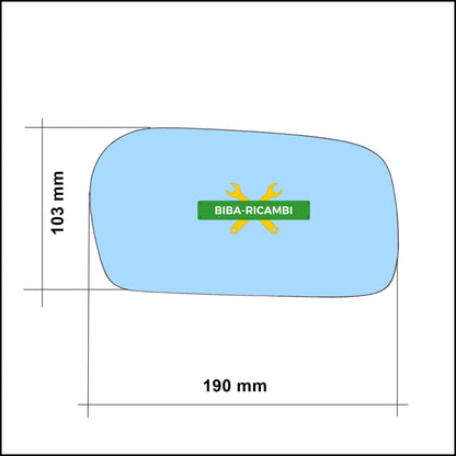 Vetro Specchio Retrovisore Azzuratto Asferico Lato Sx-Guidatore Per Audi 100 (4A,C4) dal 1990-1994 BIBA-RICAMBI