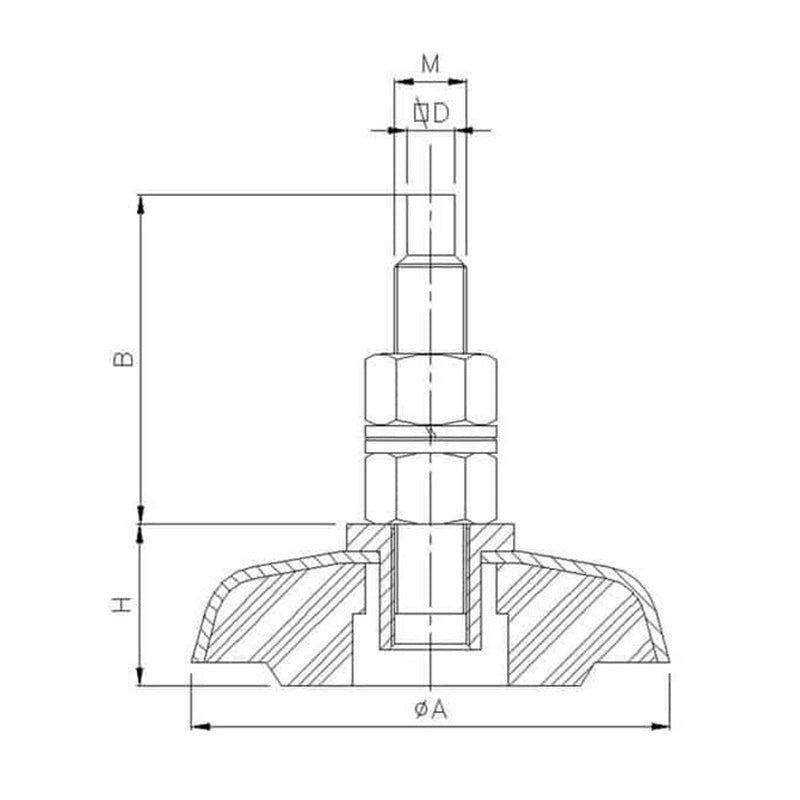 Piede Antivibrante Con Stelo Fisso Carico Max Sotto 1000 KG | Diametro Ø 140 BIBA-RICAMBI